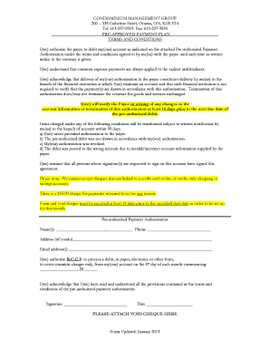 Condominium Pre-Authorized Payment Authorization