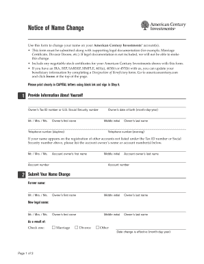 American Century Investments Name Change Form