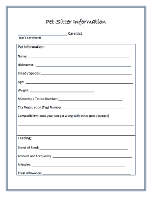 Pet Sitter Information Form