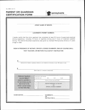 Pennsylvania Driver Certification Form