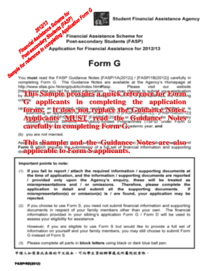 Hong Kong Student Financial Assistance Form G