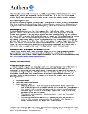 Anthem Blue Cross Billing Dispute Resolution Form