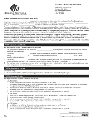 Affidavit of Unauthorized ACH