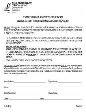 New York Life Insurance Policy Replacement Disclosure