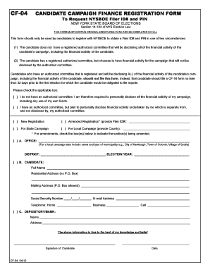 New York Candidate Campaign Finance Registration Form