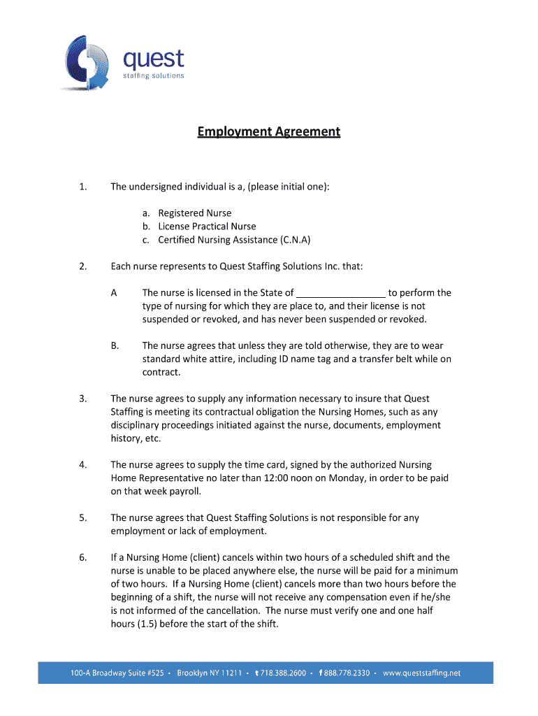 Fillable Online SAMPLE NURSE AGREEMENT BETWEEN NURSING AGENCY AND A