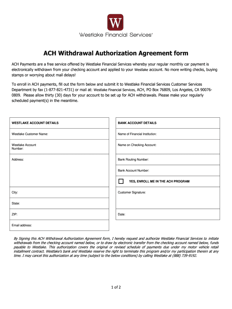 Ach Withdrawal Authorization Fill Online Printable Fillable Blank 