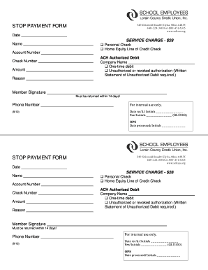 Lorain County Credit Union Stop Payment Form
