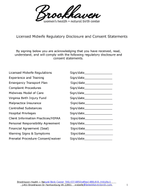 Licensed Midwife Regulatory Disclosure and Consent