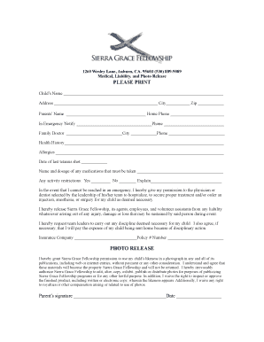 Medical Liability and Photo Release Form