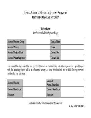 Student Activity Waiver Form