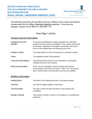 2016 Property Income & Expense Questionnaire