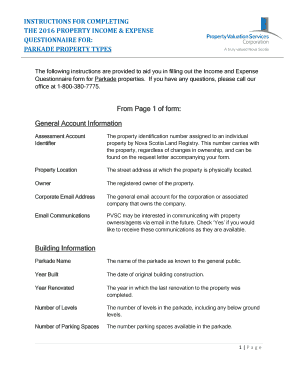 2016 Property Income & Expense Questionnaire for Parkade Properties