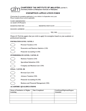 Chartered Tax Institute of Malaysia Exemption Application Form
