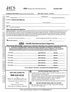 Foxhole HRA Reimbursement Request Form