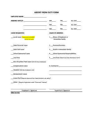 Absent From Duty Form
