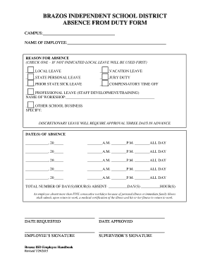 Brazos ISD Employee Absence Form