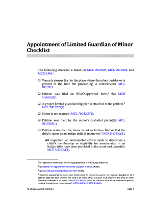 Appointment of Limited Guardian of Minor Checklist