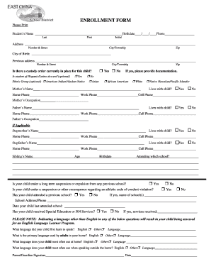 East China School District Enrollment Form