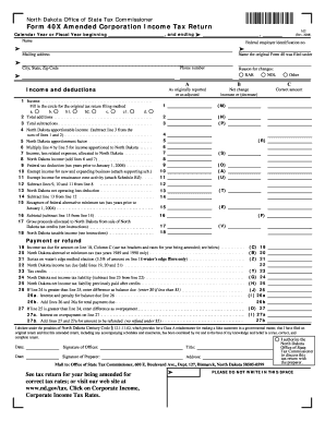 North Dakota Form 40X Amended Corporation Income Tax Return
