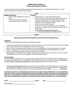 Fromm Petfest Pet Waiver and Rules