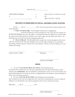 Motion to Proceed to Final Adjudication Waiver