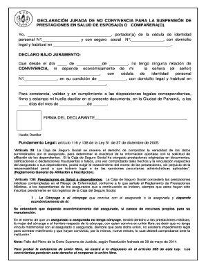 DECLARACIÓN JURADA DE NO CONVIVENCIA PARA LA SUSPENSIÓN DE PRESTACIONES EN SALD