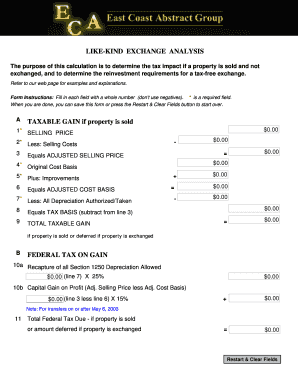 Like-Kind Exchange Analysis Form