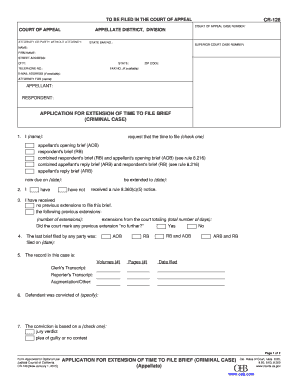 Application for Extension of Time to File Brief (Criminal Case)