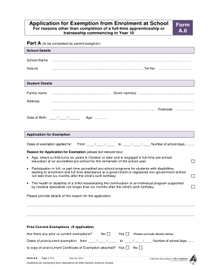 Application for Exemption from Enrolment at School