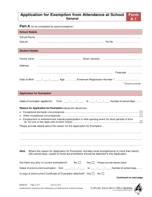 Application for Exemption from Attendance at School
