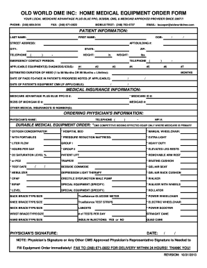 Home Medical Equipment Order Form