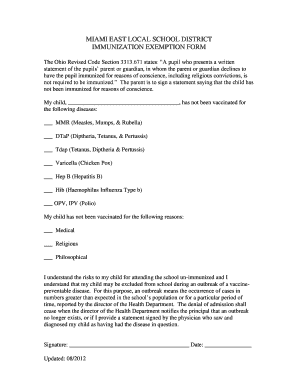 Ohio Immunization Exemption Form