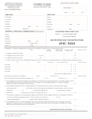 Pennsylvania Employee Social Security Number Statement of Wages