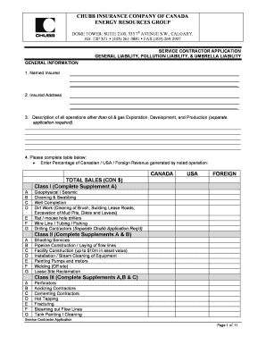 Chubb Insurance Service Contractor Application