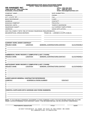 Subcontractor Qualification Form