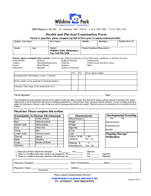 Health and Physical Examination Form