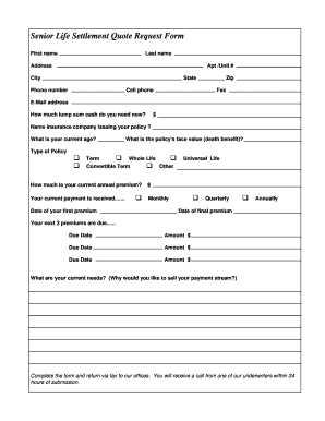 Senior Life Settlement Quote Request Form