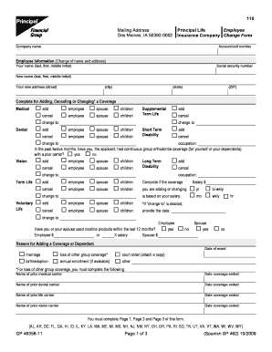 Principal Life Employee Insurance Company Change Form