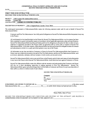 Conditional Final Payment Affidavit and Lien Waiver