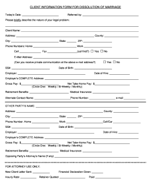 Client Information Form for Dissolution of Marriage