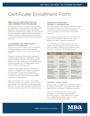 MBA Education Certificate Enrollment Form