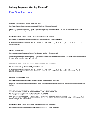 fillable online subway employee warning form fax email print pdffiller employee warning form