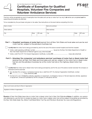 New York State Certificate of Exemption for FT-937