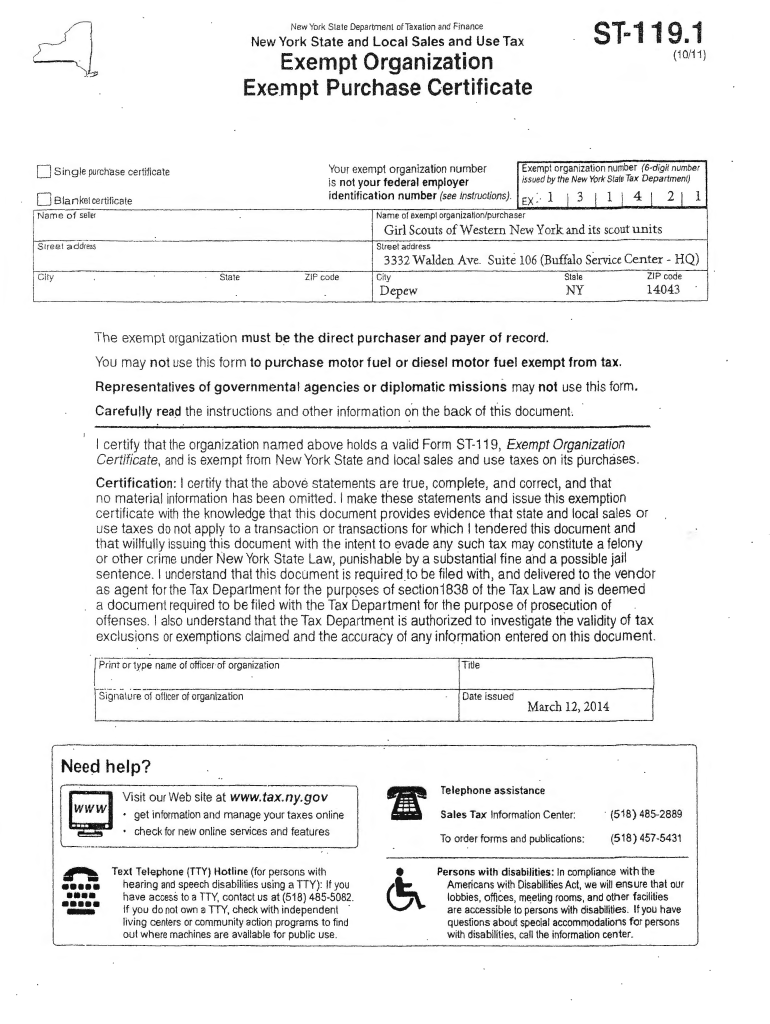 GSWNY Tax Exempt bFormb - 2015 revision - Fairport Service Unit - fairportgirlscouts Preview on Page 1