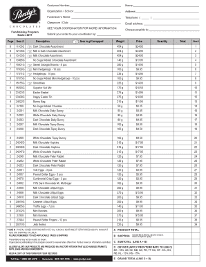 Purdy's Easter Fundraising Order Form
