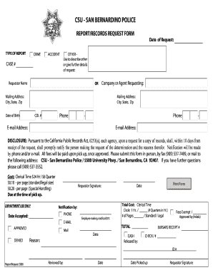 CSU San Bernardino Police Report Records Request Form