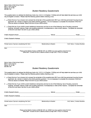 Student Residency Questionnaire