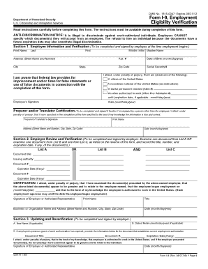 US Form I-9 Employment Eligibility Verification