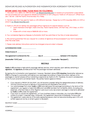 Signature Release Authorization and Indemnification Agreement